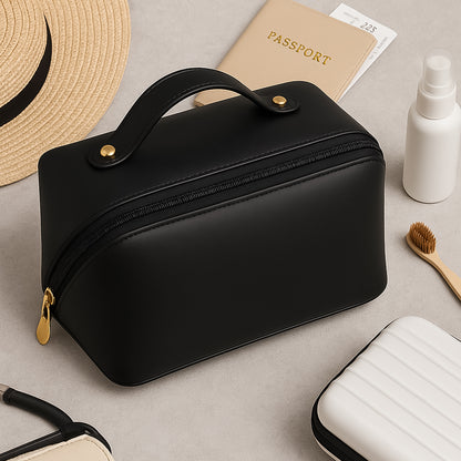 Wukusy premium travel makeup and toiletry organizer pouch with zipper and handle, ideal for compact home and travel storage