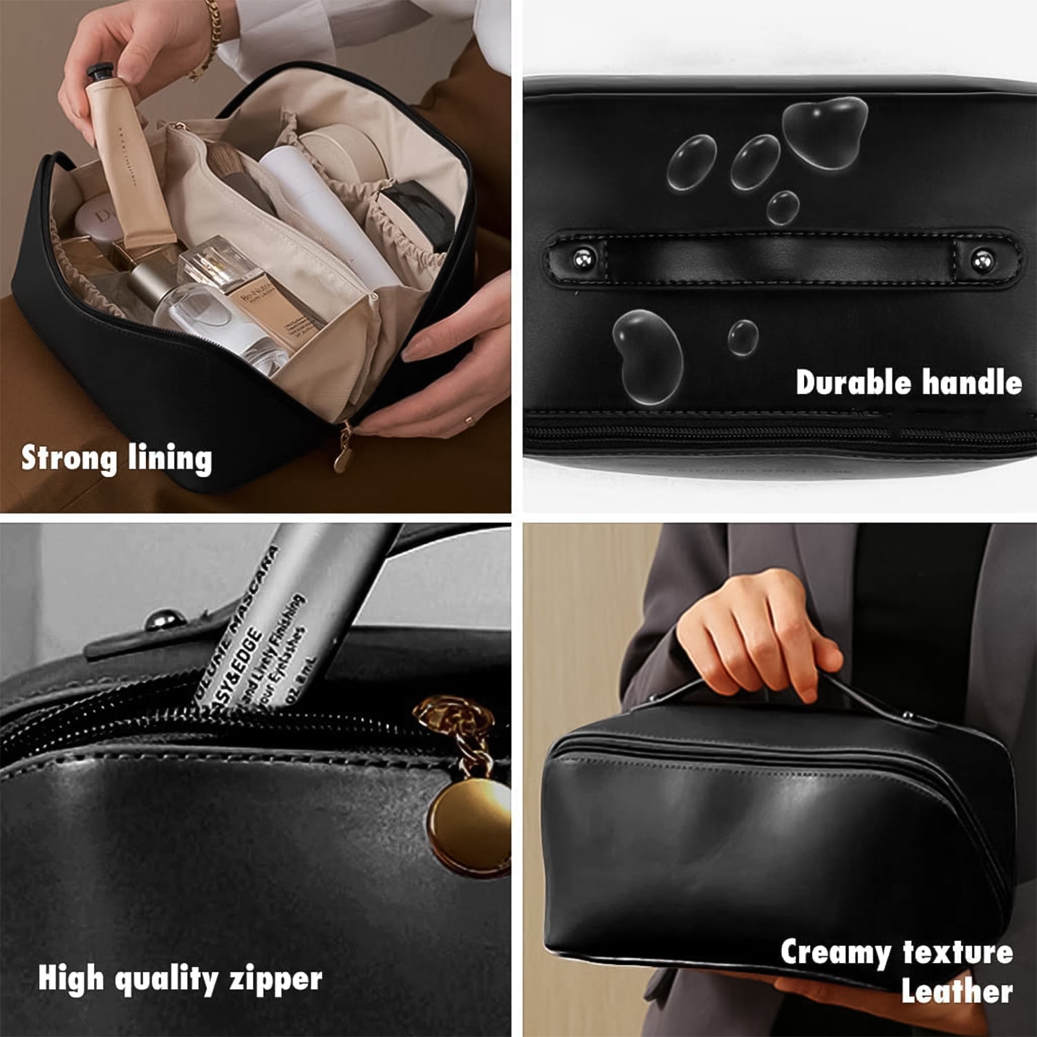 Wukusy premium travel makeup and toiletry organizer pouch with zipper and handle for easy packing and organization.