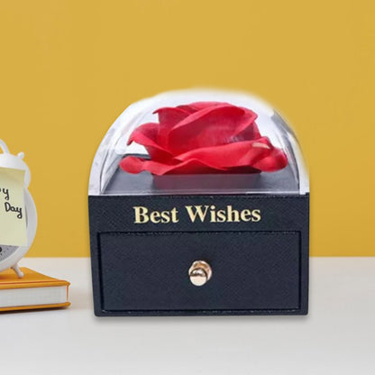 Wukusy preserved eternal rose flower in a decorative gift box drawer, ideal for home decor or special gift occasions.