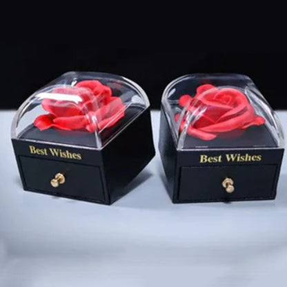 Wukusy preserved eternal rose flower in a decorative gift box drawer, perfect for home decor or special gifts.