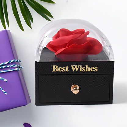 Wukusy preserved eternal rose flower gift box drawer, elegant home decor with a single preserved rose in a decorative box.