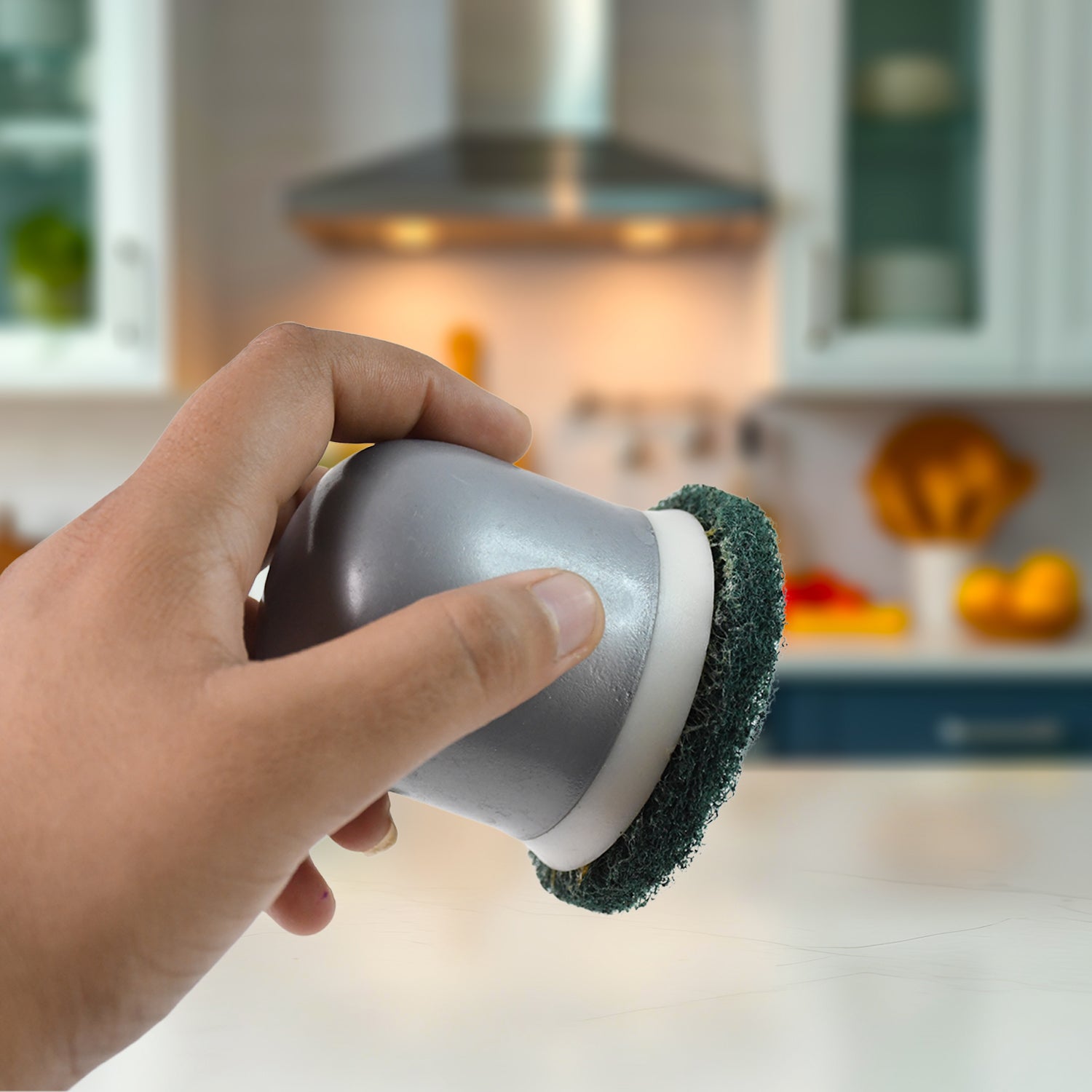 Wukusy Pro Clean heavy-duty kitchen scrubber, durable cleaning tool for tough kitchen messes, single-piece design.
