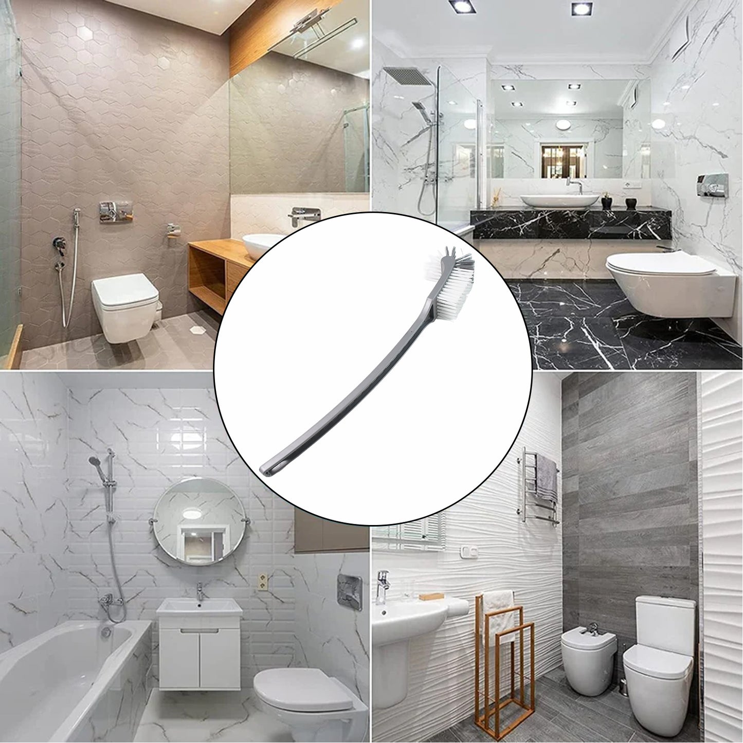 Wukusy Pro Clean long handle toilet cleaning brush with sturdy plastic handle and bristles for effective bathroom cleaning.