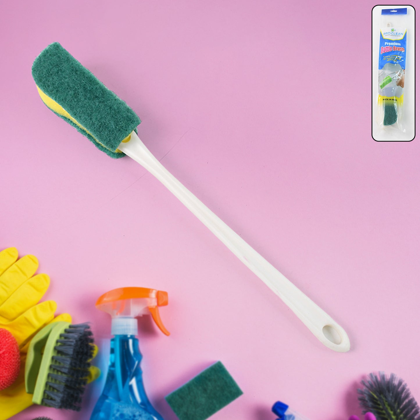 Wukusy Pro Clean premium long handle bottle for home cleaning, featuring a durable plastic bottle with an extended handle.