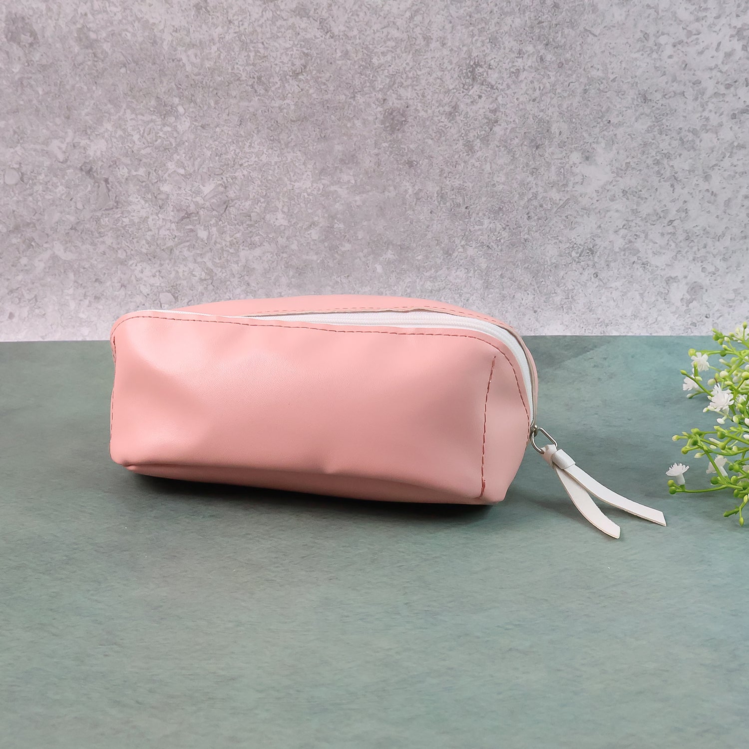 Wukusy PU leather cosmetic pencil pouch with zipper for makeup and essentials, portable and stylish home improvement accessory