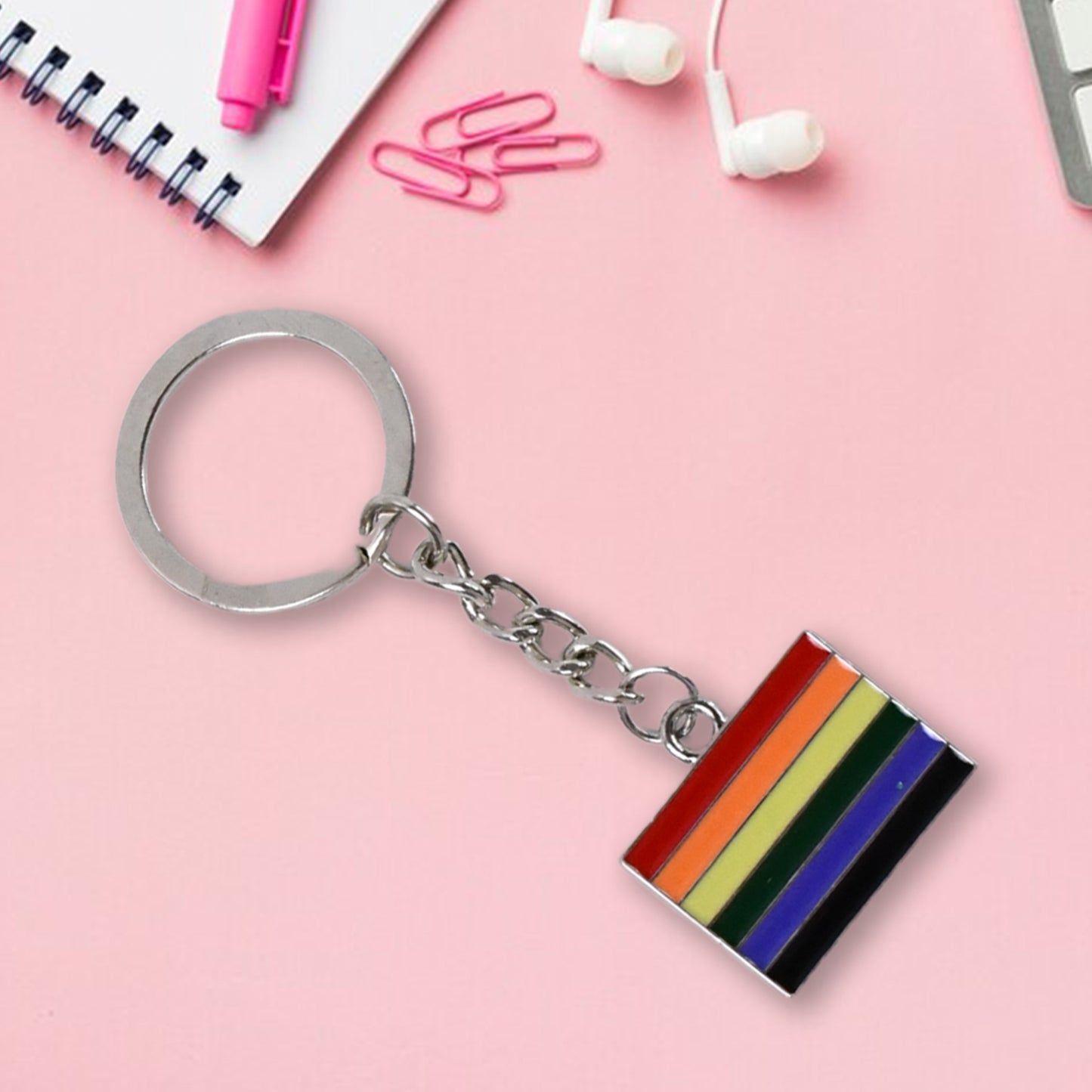 Rainbow design metal keyring key chain from Wukusy, featuring vibrant colors and durable metal construction for home improvement use.