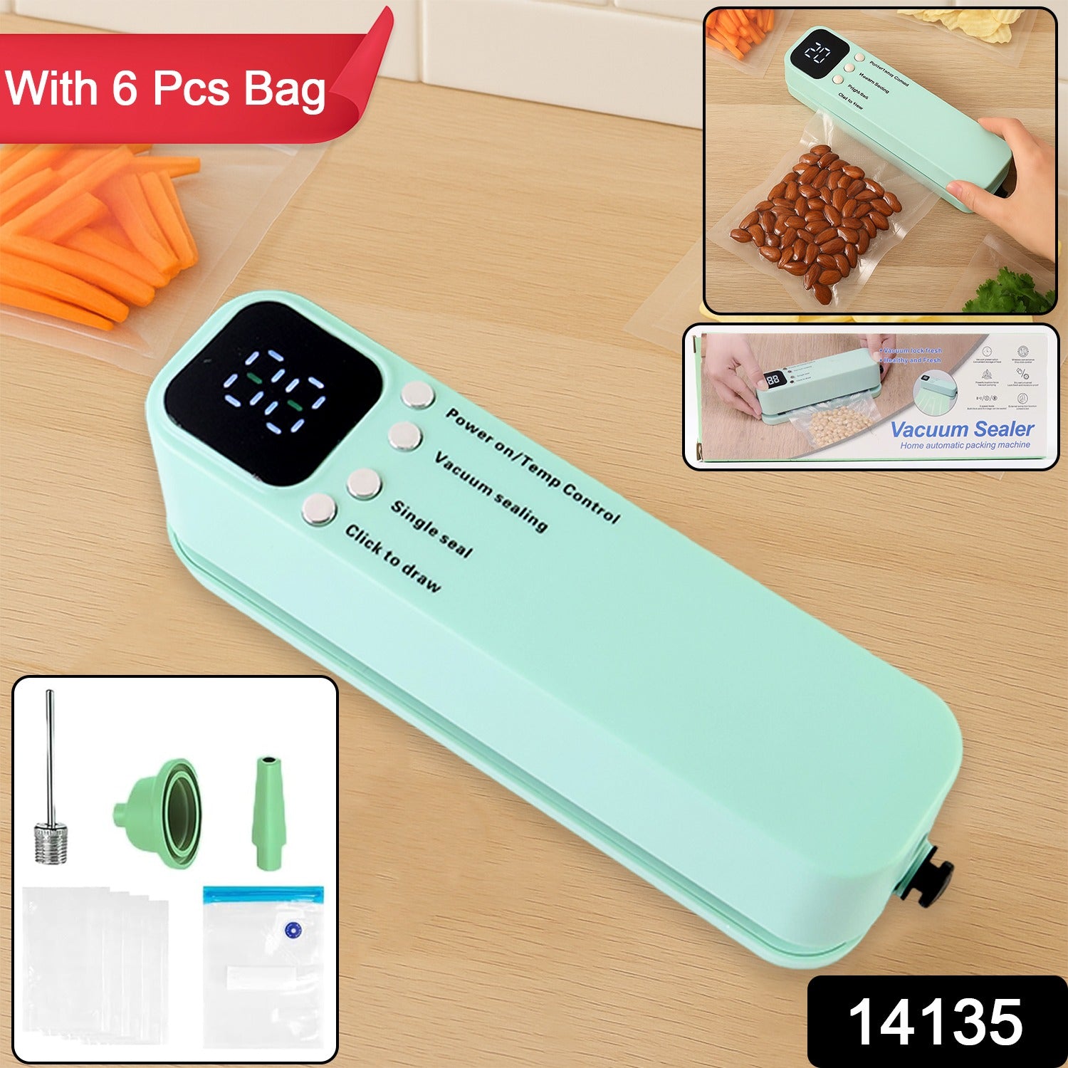 Wukusy rechargeable electric vacuum sealer machine for home improvement, compact and user-friendly for food preservation.