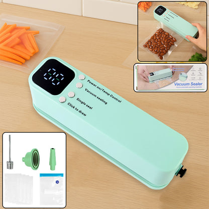 Wukusy rechargeable electric vacuum sealer machine for home use, with digital controls and compact design for food preservation.