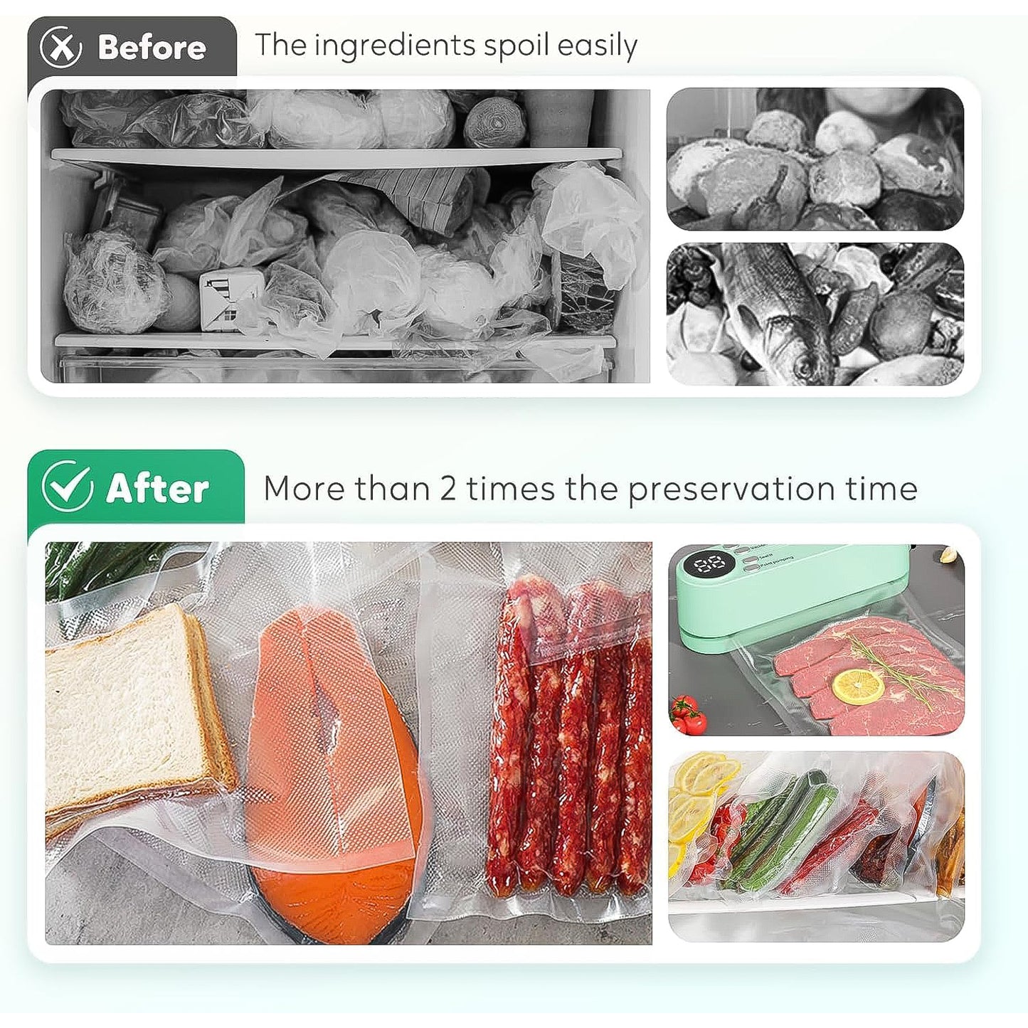 Wukusy rechargeable electric vacuum sealer machine for home use, compact appliance with control buttons and sealing chamber.