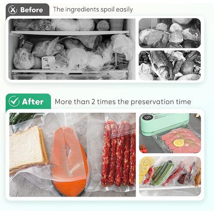 Wukusy rechargeable electric vacuum sealer machine for home use, compact appliance with control buttons and sealing chamber.