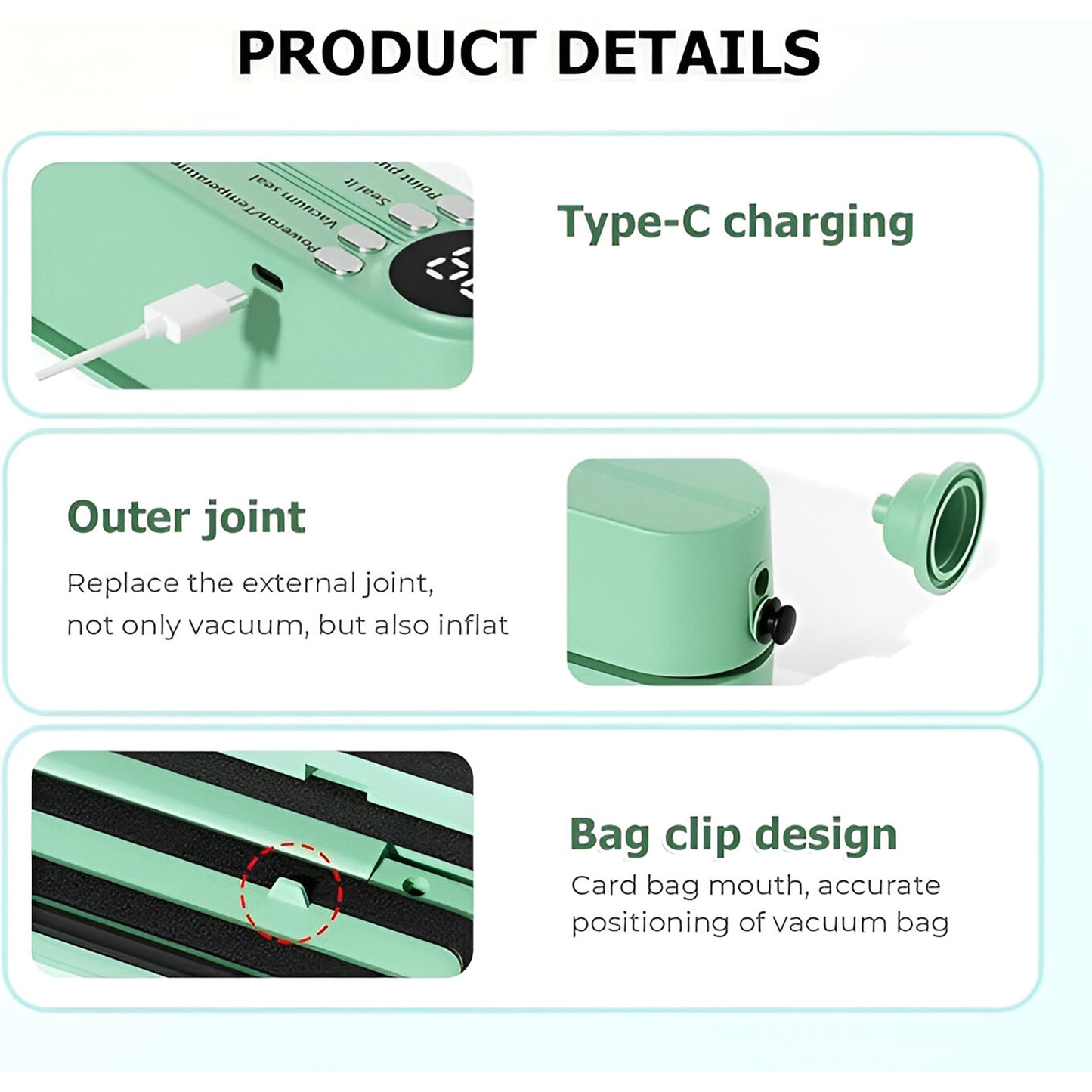 Wukusy rechargeable electric vacuum sealer machine for home use, compact kitchen appliance for sealing food airtight.