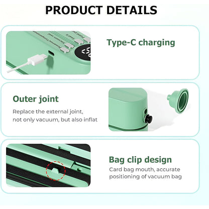 Wukusy rechargeable electric vacuum sealer machine for home use, compact kitchen appliance for sealing food airtight.