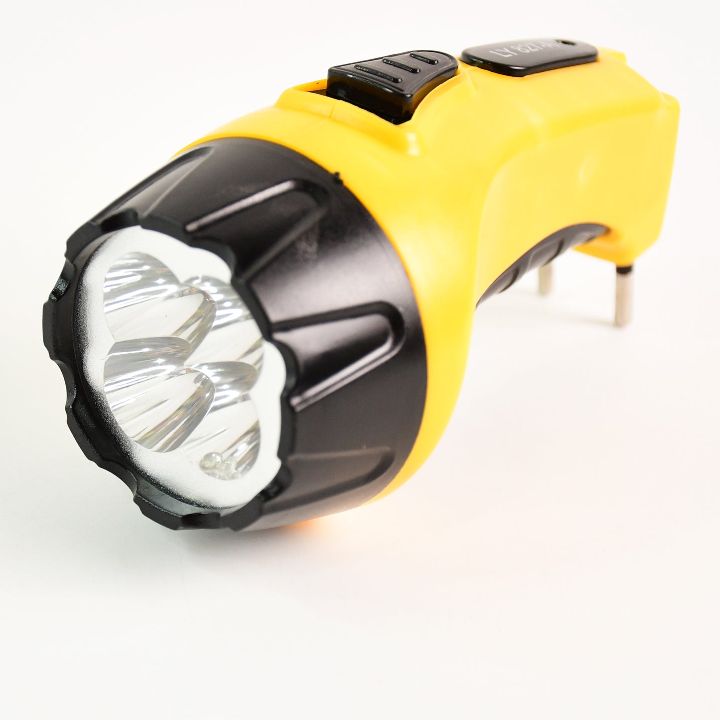 Wukusy rechargeable LED torch flashlight with high power, handheld design, emergency light, and built-in plug for home improvement.