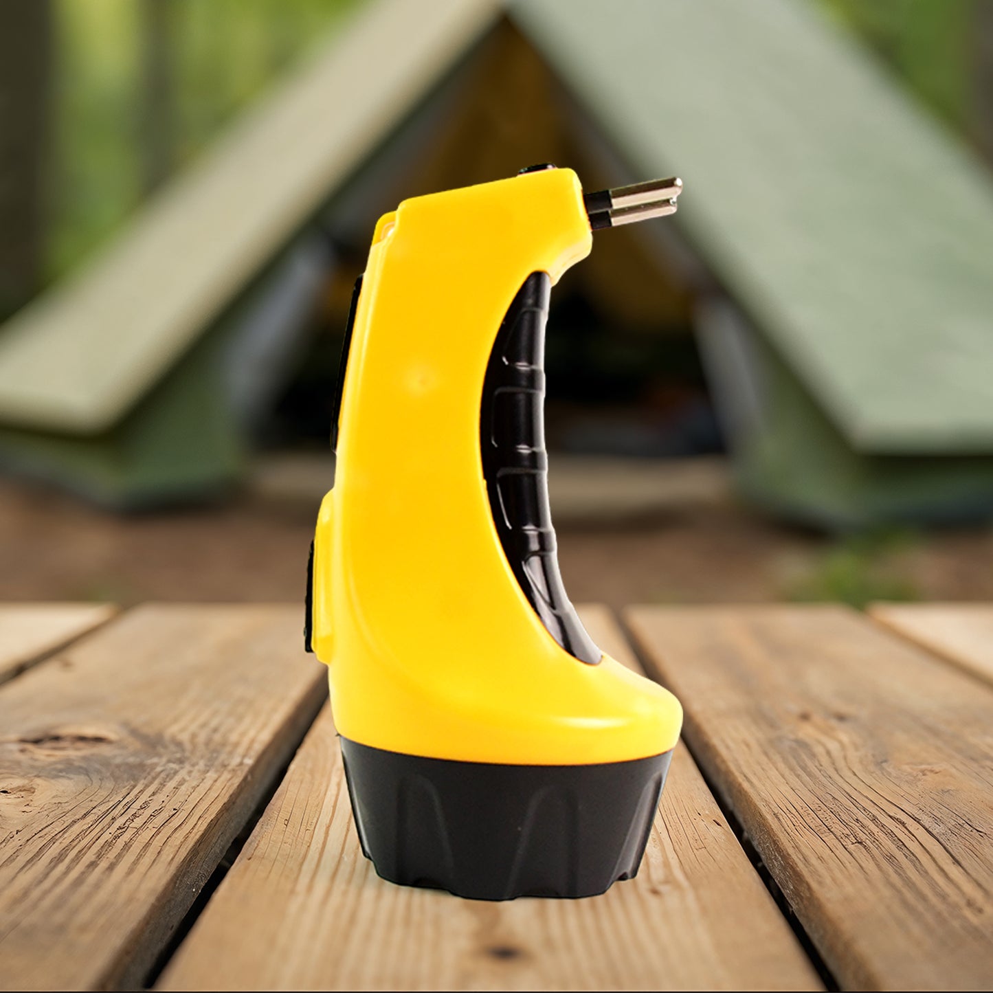 Wukusy rechargeable LED torch flashlight with high power, handheld design, emergency light, and built-in plug for home improvement use.