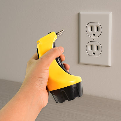 Wukusy rechargeable LED torch flashlight with high power, handheld emergency light featuring a built-in plug for home improvement use.