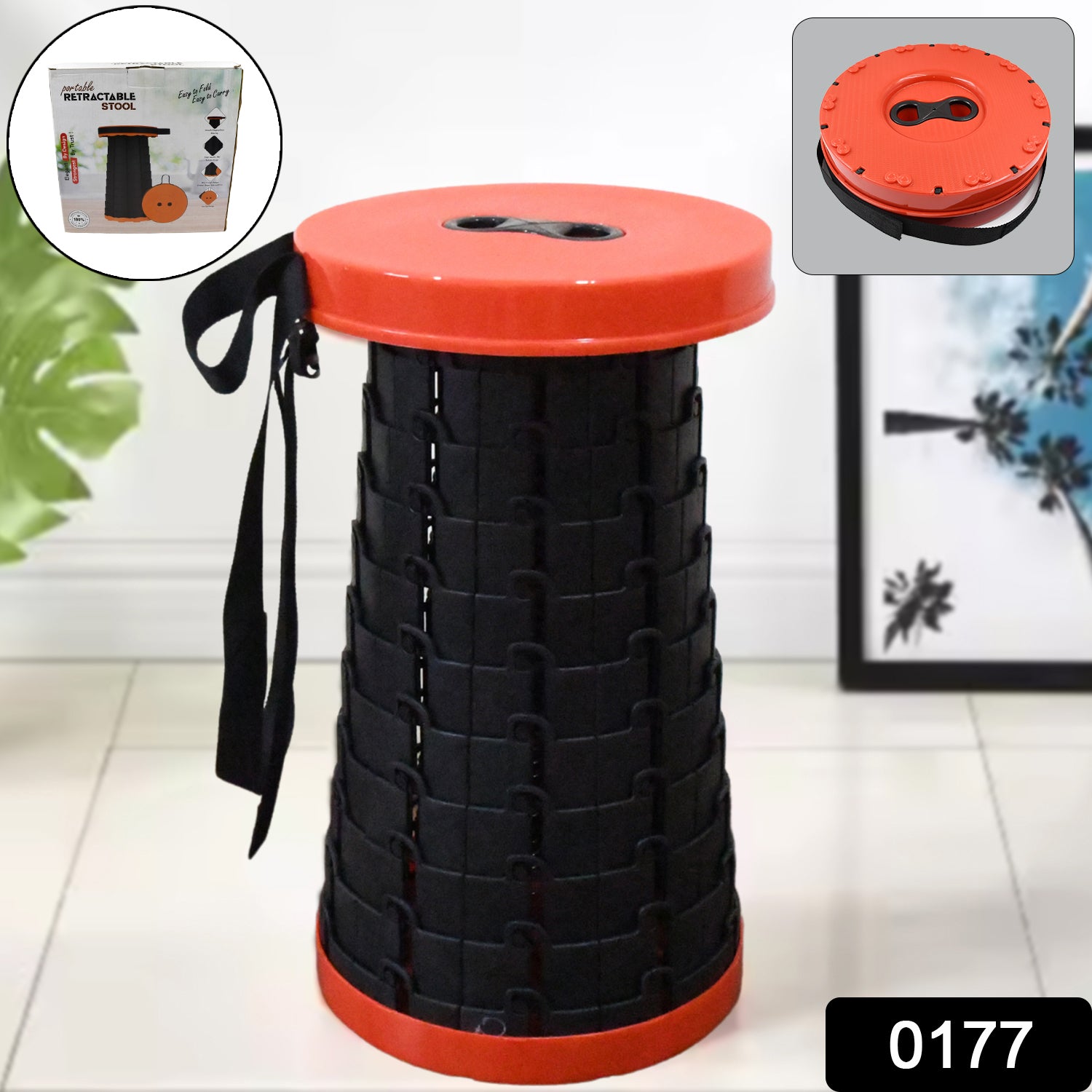 Wukusy retractable folding stool for home improvement, compact and portable seating solution, shown in a folded position.