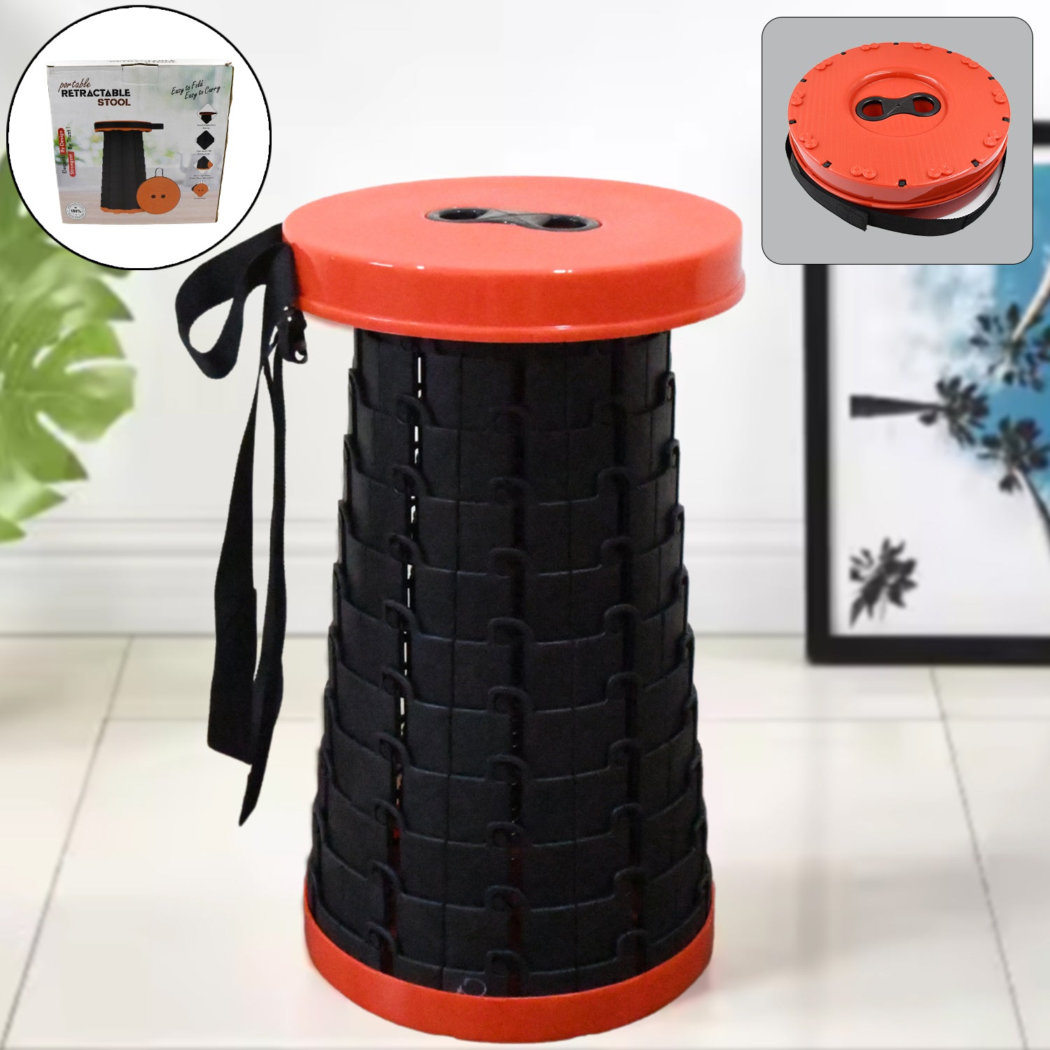 Wukusy retractable folding stool for home improvement, compact and portable seat with adjustable height, one piece design