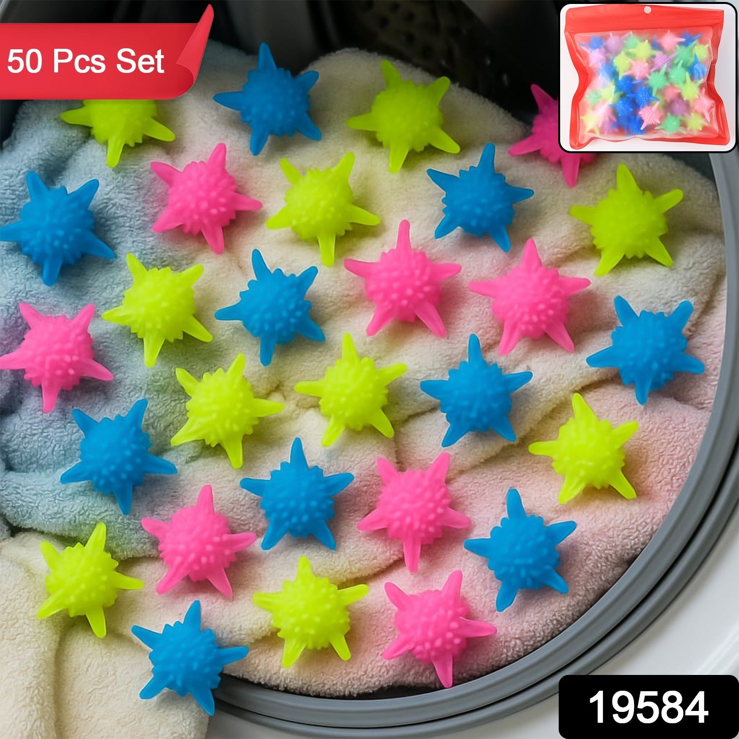 Set of 50 Wukusy reusable laundry washing balls in mixed colors for eco-friendly home improvement laundry cleaning.