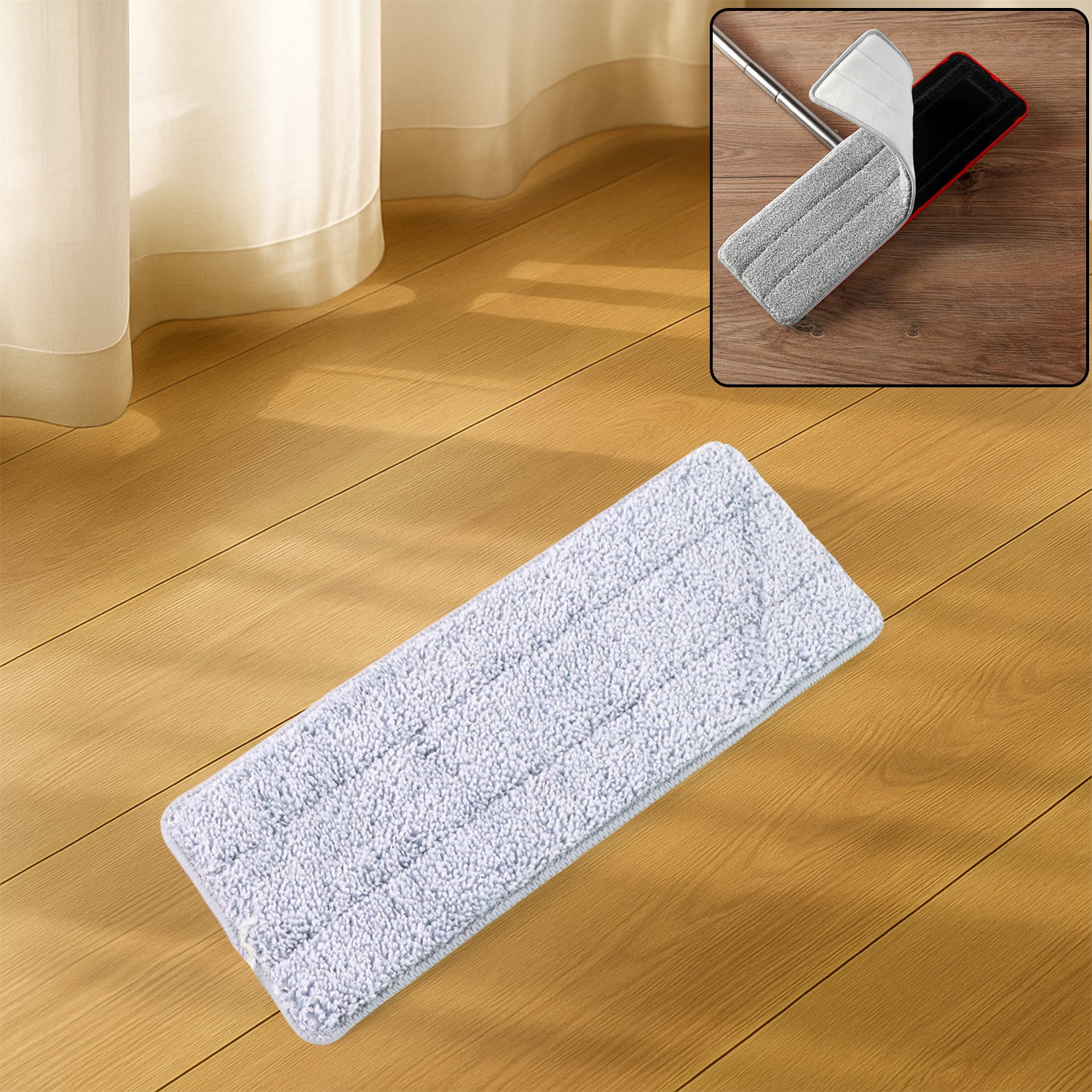 Wukusy reusable microfiber mop pad replacement for home cleaning, showing soft microfiber material and attachment side.