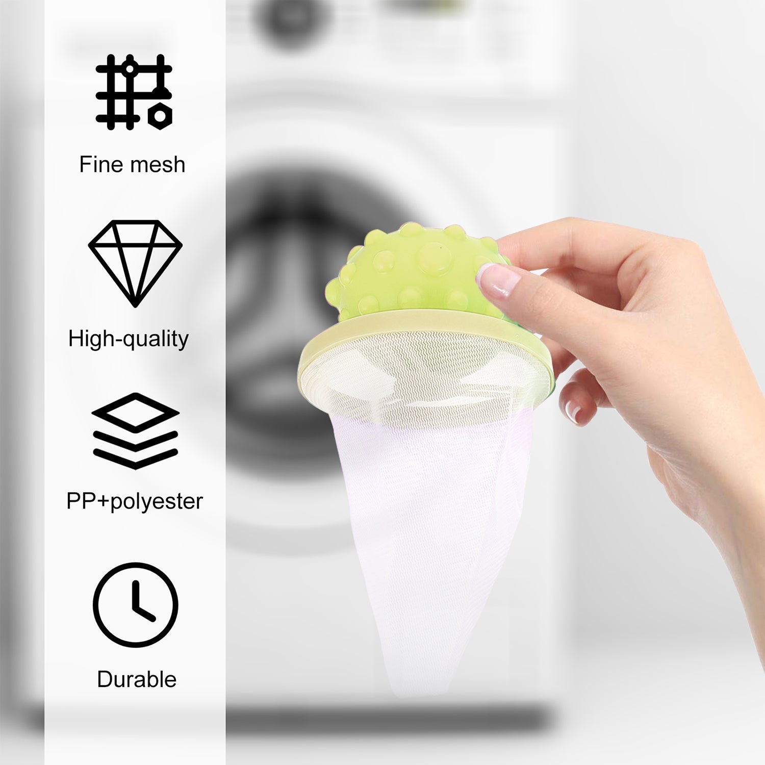 Wukusy reusable cylindrical lint mesh bag for washing machines, designed to trap lint and debris during laundry.