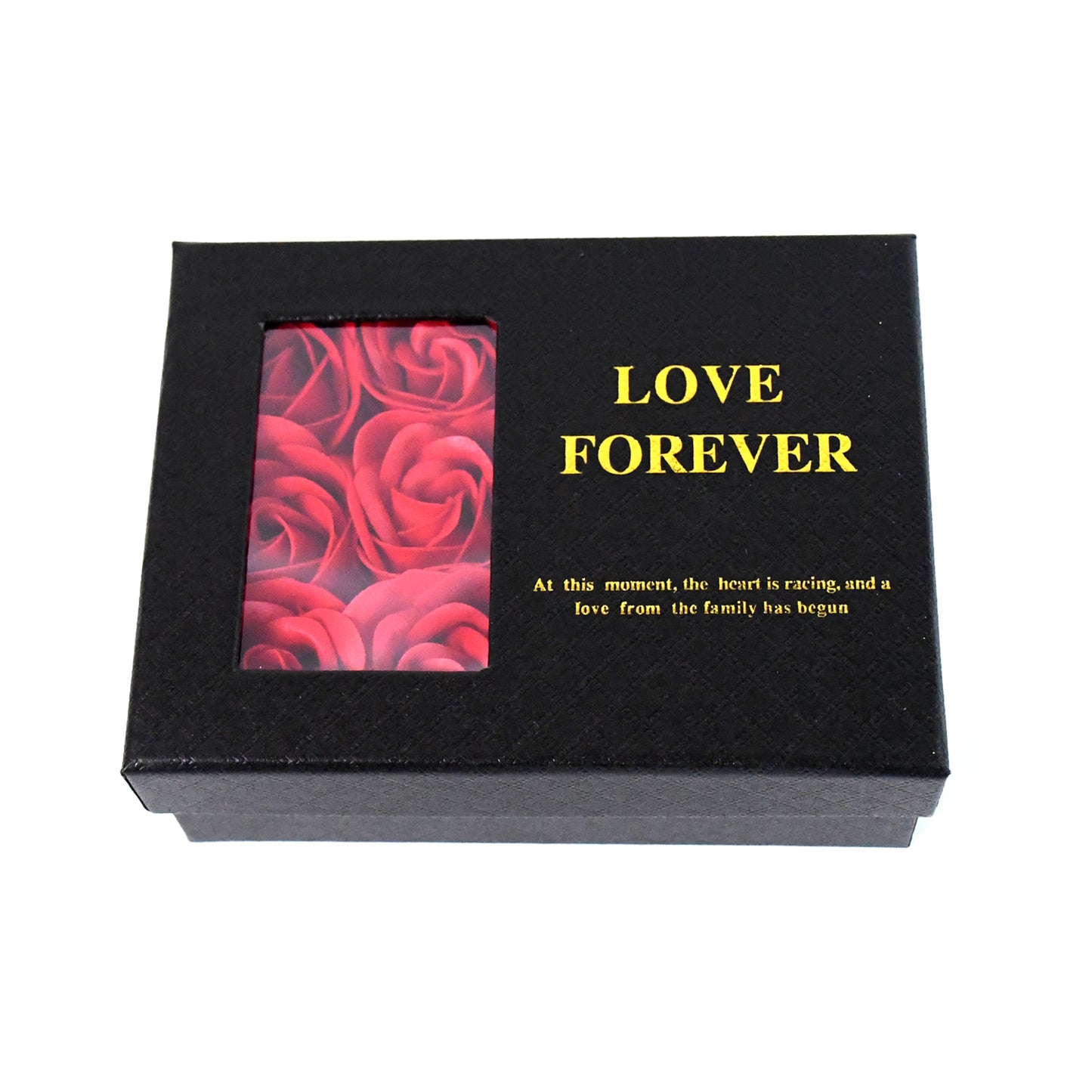 Wukusy handmade eternal rose gift box with I Love You necklace, perfect for Valentine's Day, featuring a beautiful preserved rose and jewelry.