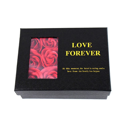 Wukusy handmade eternal rose gift box with I Love You necklace, perfect for Valentine's Day, featuring a beautiful preserved rose and jewelry.
