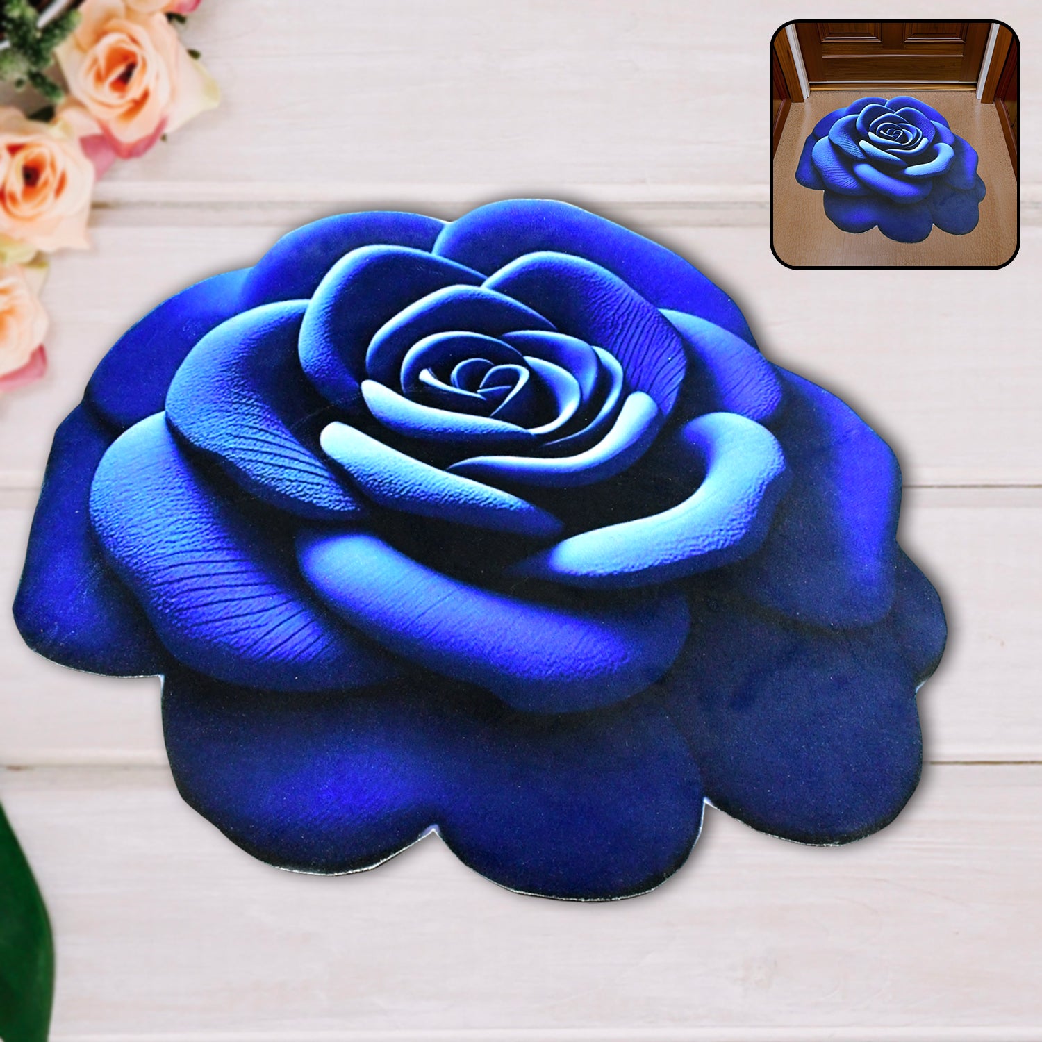Rose-shaped anti-slip velvet floor mat by Wukusy, perfect for home decor and safety on smooth surfaces.