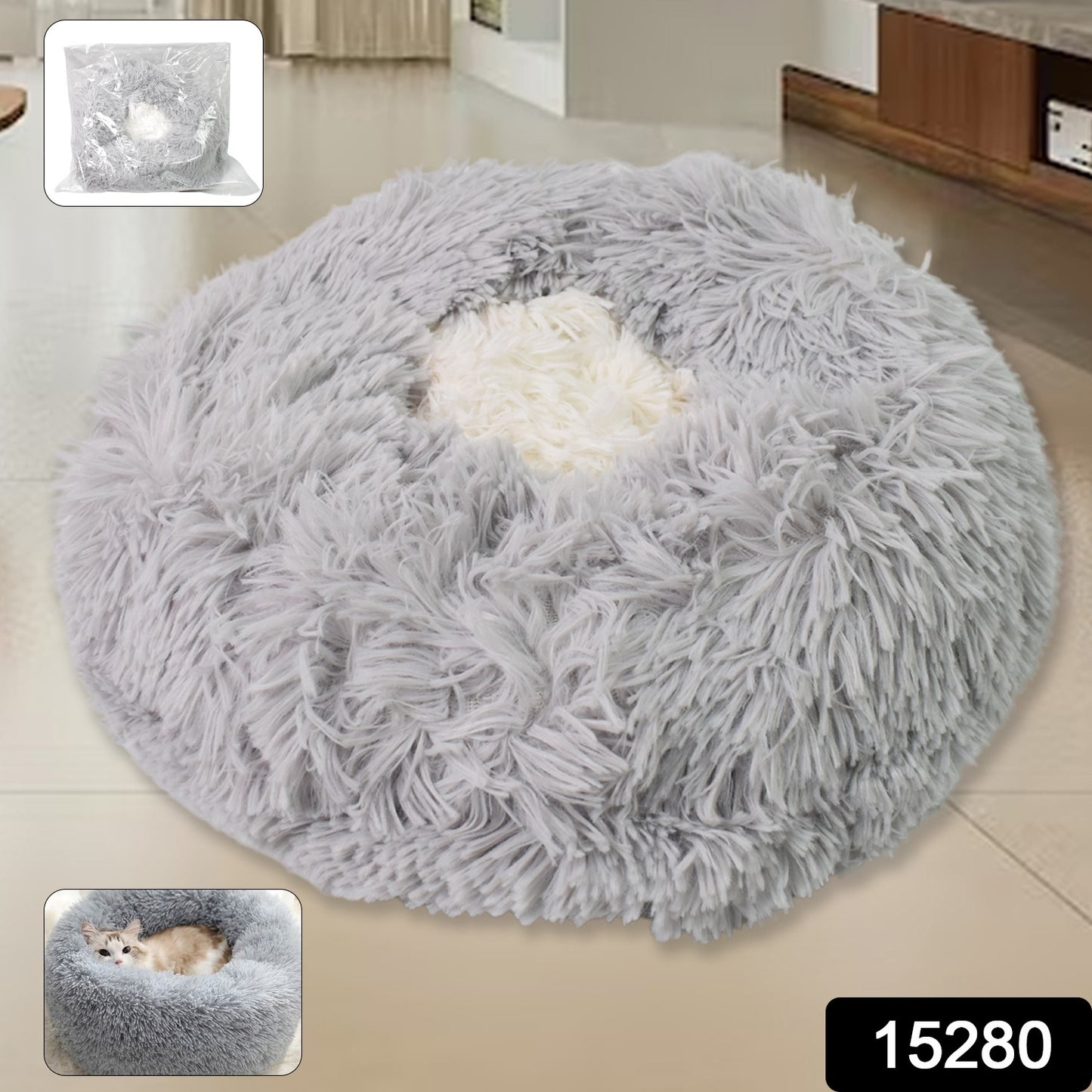 Wukusy round dog bed for small and medium dogs and cats, soft fabric with cushioned interior for comfortable pet resting.