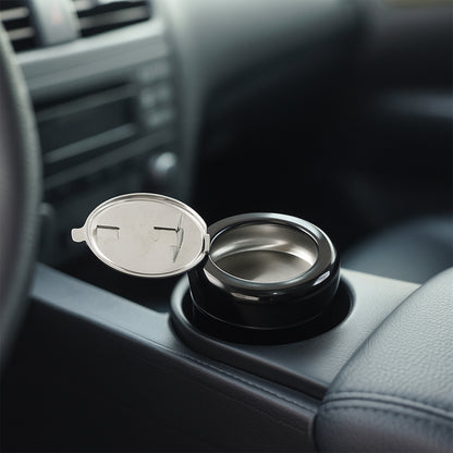 Wukusy round smokeless ashtray with lid, designed for home use, featuring a sleek, modern look with a lid to contain smoke.