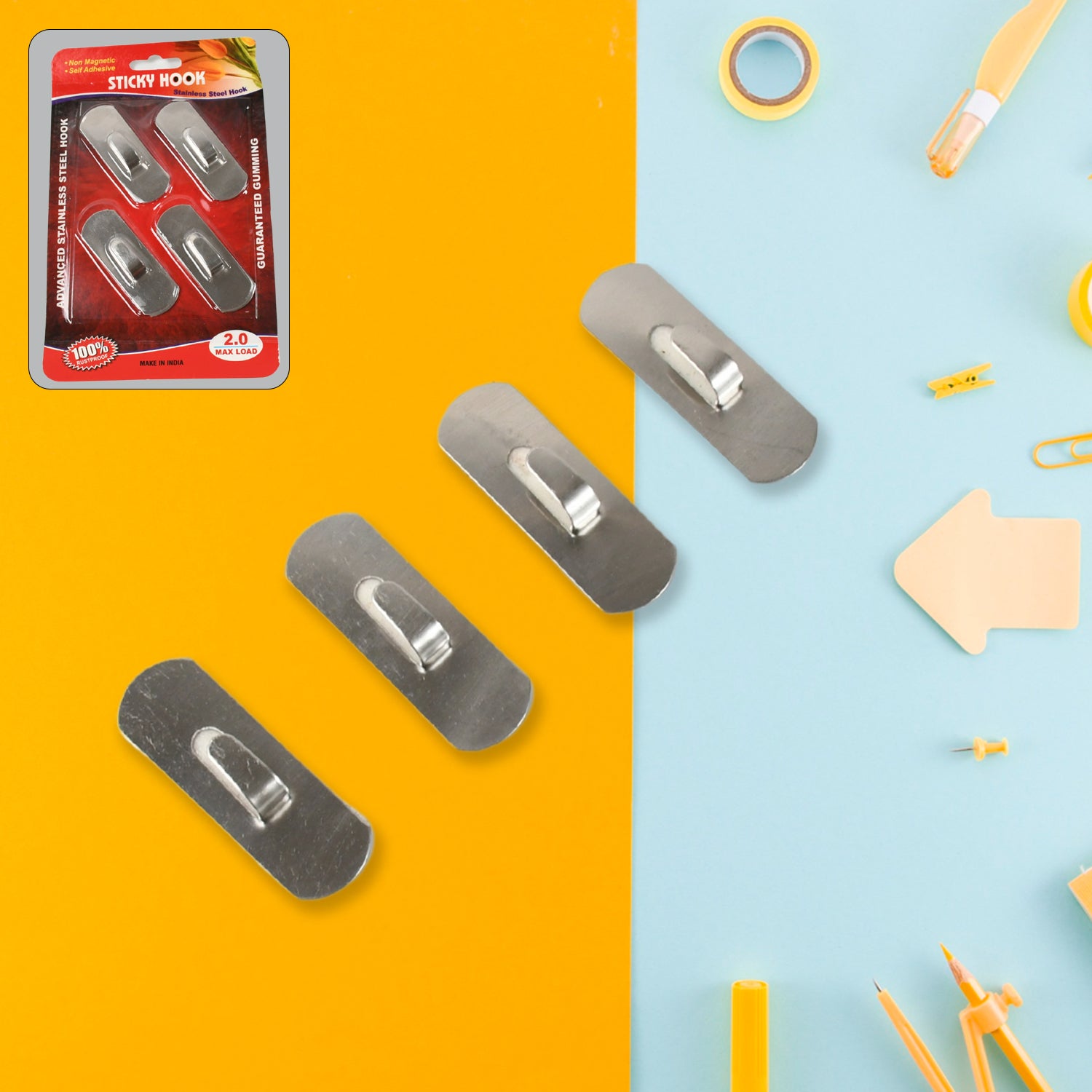 Stainless steel Wukusy heavy-duty self-adhesive wall hooks for hanging robes, towels, coats, and kitchen or bathroom items.