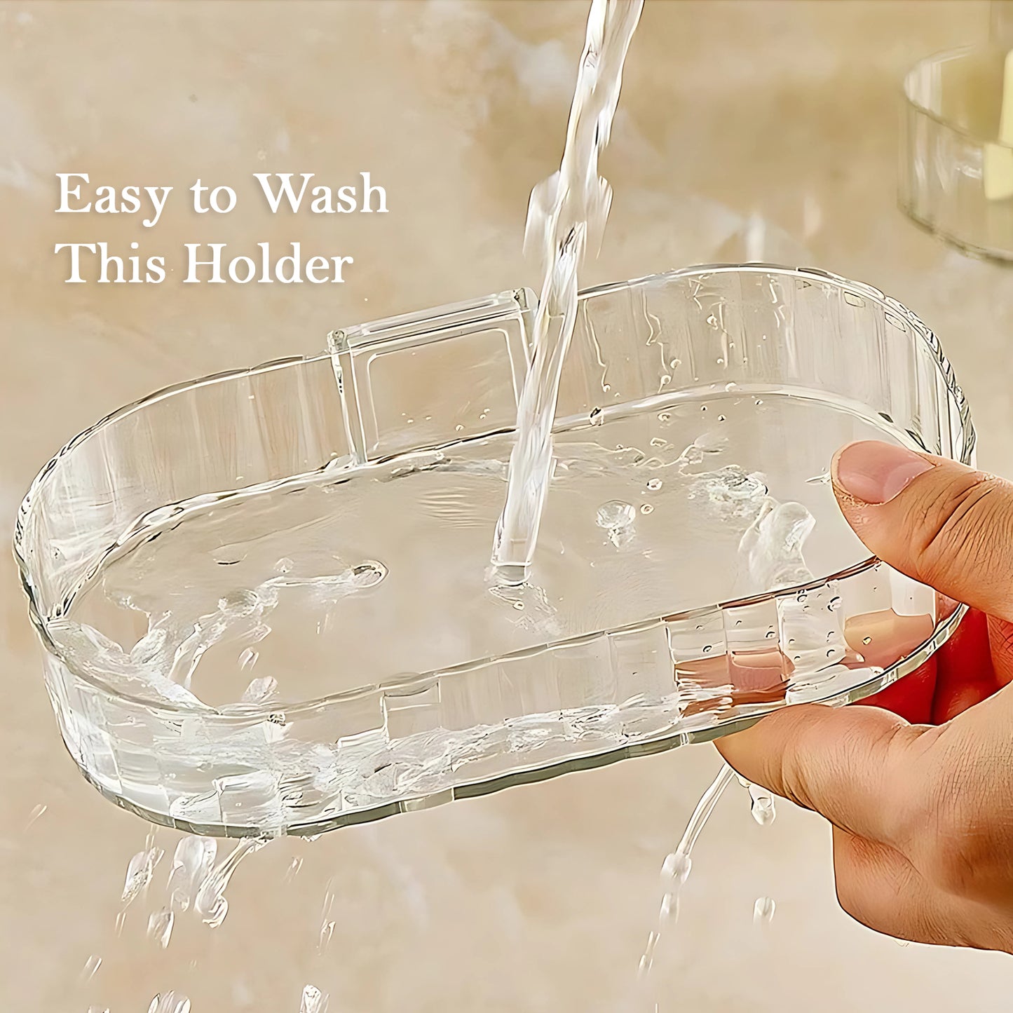 Two transparent wall-mounted soap dish holders with self-adhesive backing from Wukusy for home improvement.