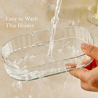 Two transparent wall-mounted soap dish holders with self-adhesive backing from Wukusy for home improvement.