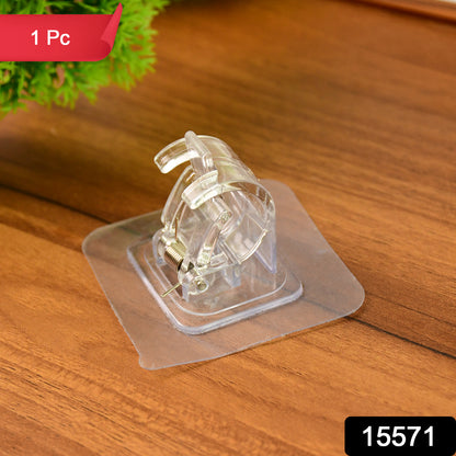 Wukusy self-adhesive transparent wall with spring-loaded anti-slip clip, ideal for home improvement projects, shown on a wall.