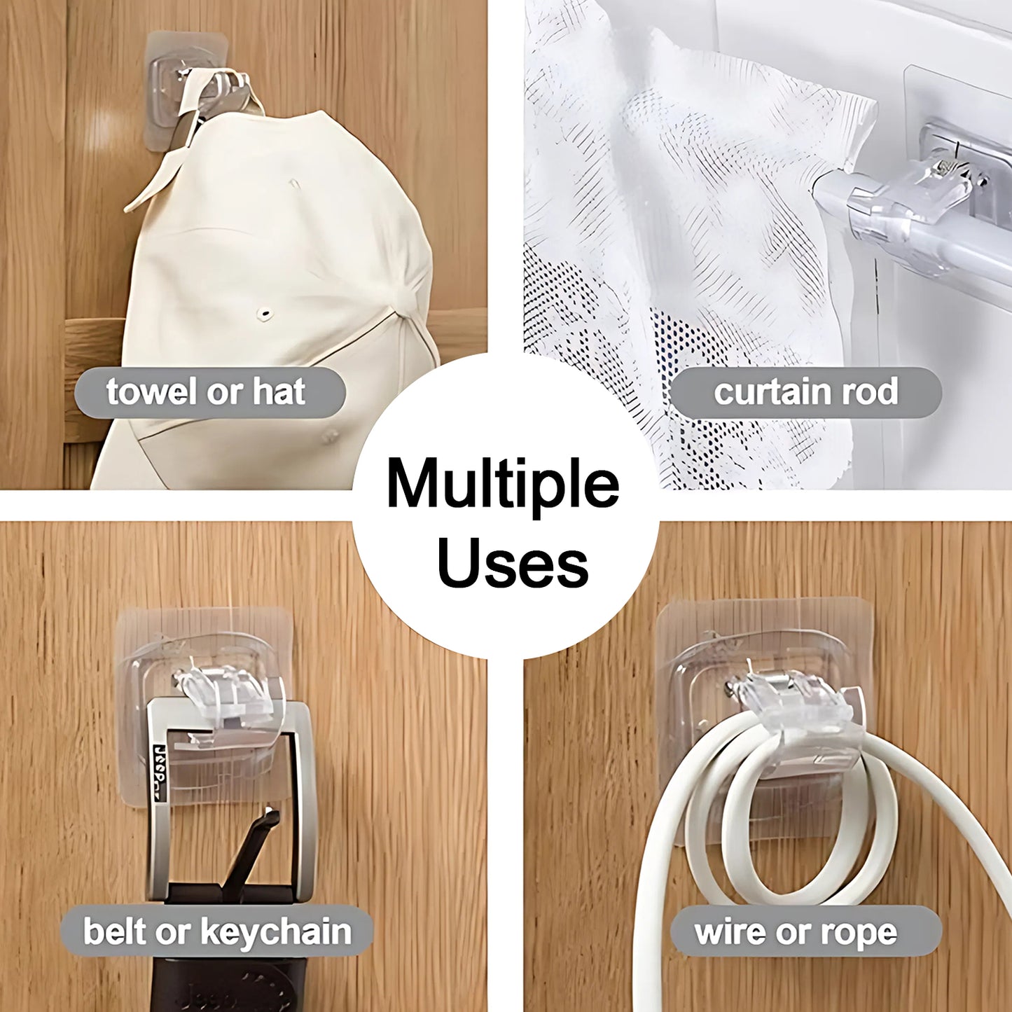Wukusy self-adhesive transparent wall with spring-loaded anti-slip clip for home improvement, shown attached to a wall surface