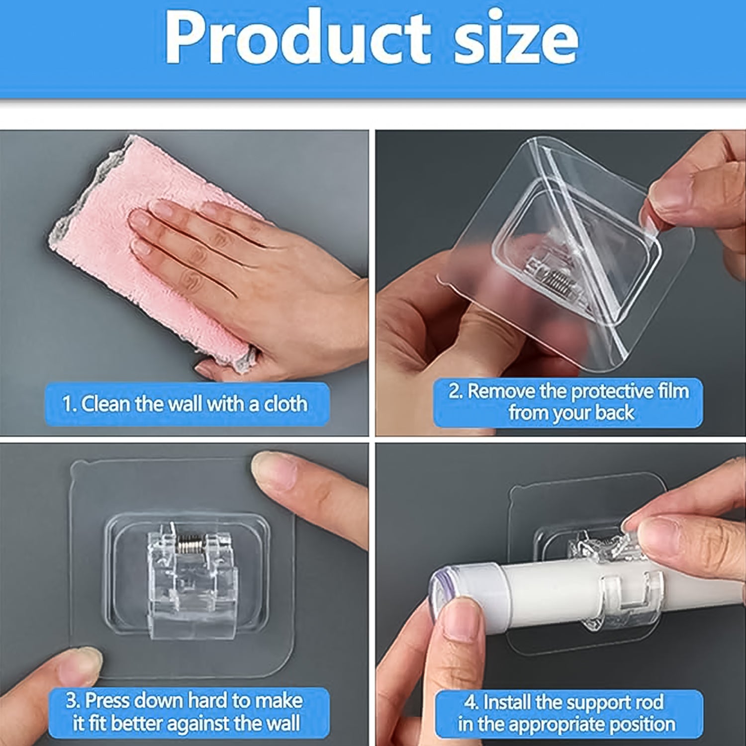 Wukusy self-adhesive transparent wall with spring-loaded anti-slip clip, ideal for home improvement projects.