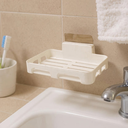 Wukusy self-adhesive wall mount plastic soap dish with drain slots for bathroom or kitchen organization.