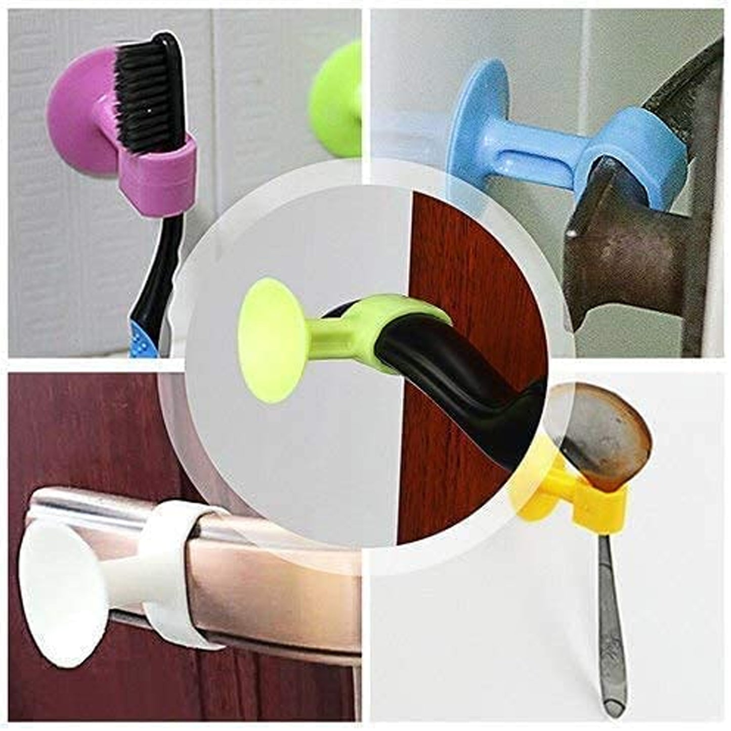 Set of two Wukusy self-sucking silicone door stoppers for home improvement, designed to hold doors securely in place.
