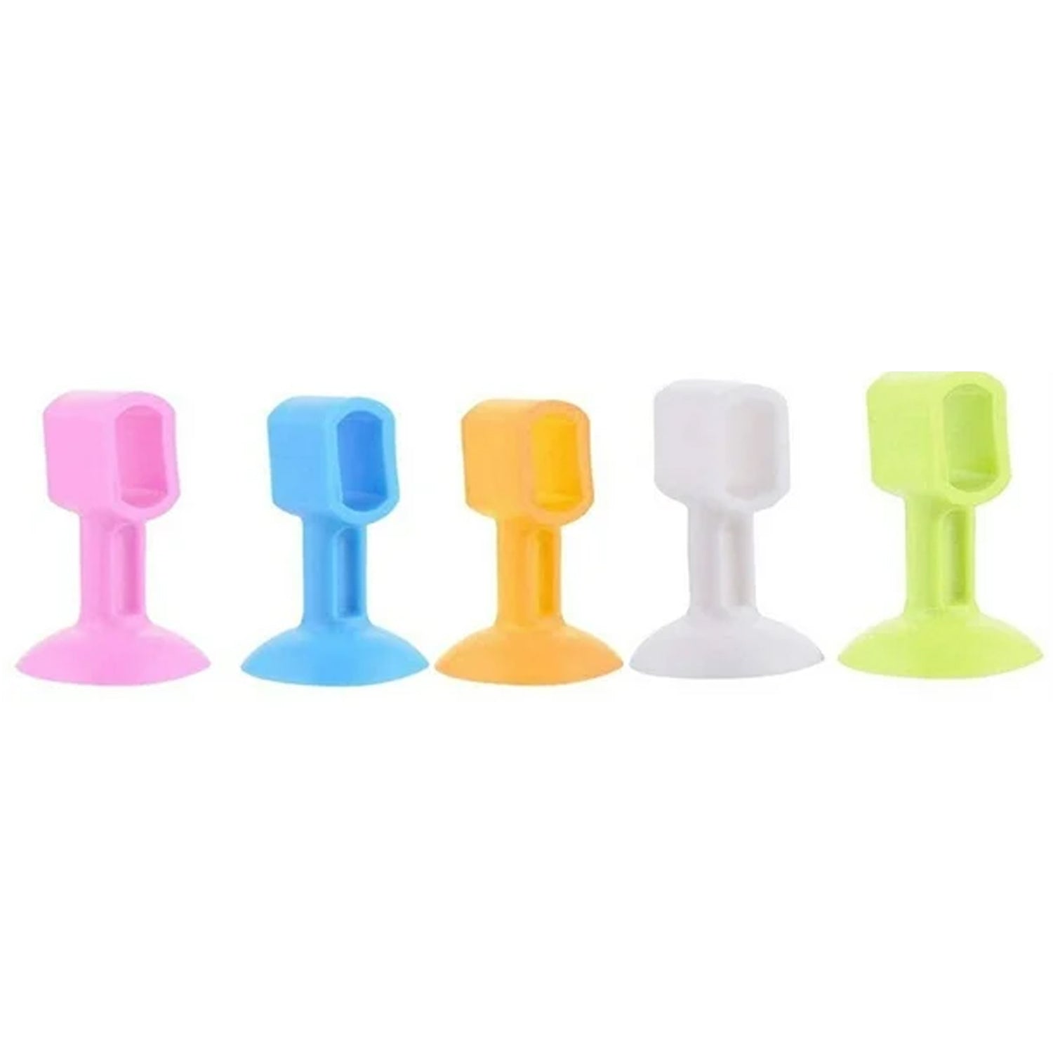 Set of five Wukusy self-sucking silicone door stoppers for home improvement, designed to hold doors securely in place.