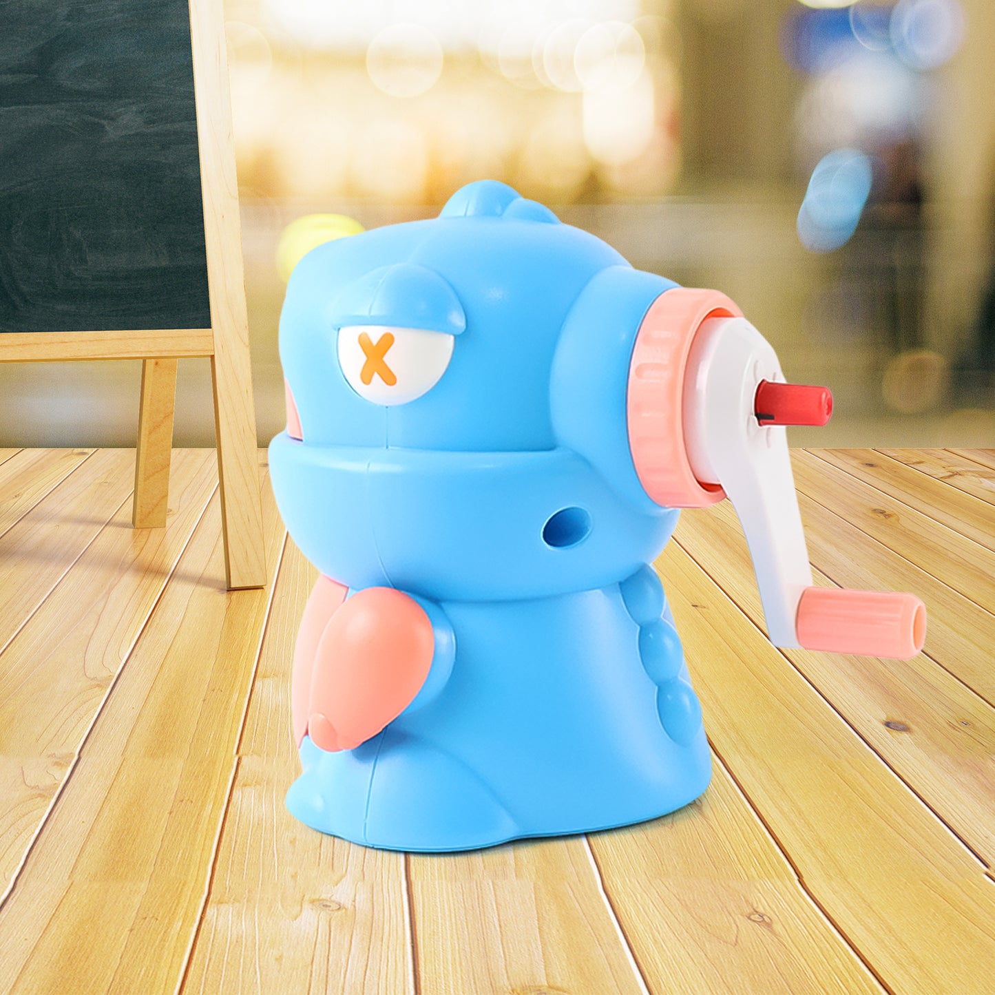 Wukusy teddy-shaped pencil sharpener with removable tray, sturdy steel cutter, ideal for kids' stationary and home improvement.