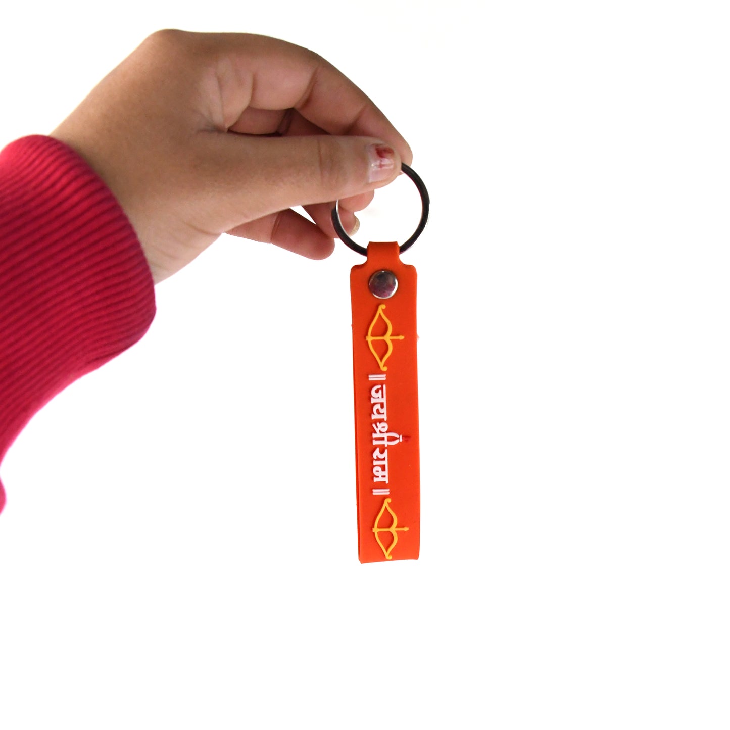 Silicone Jai Shree Ram keychain by Wukusy featuring vibrant colors and detailed Ram symbol, ideal for home improvement accessories.
