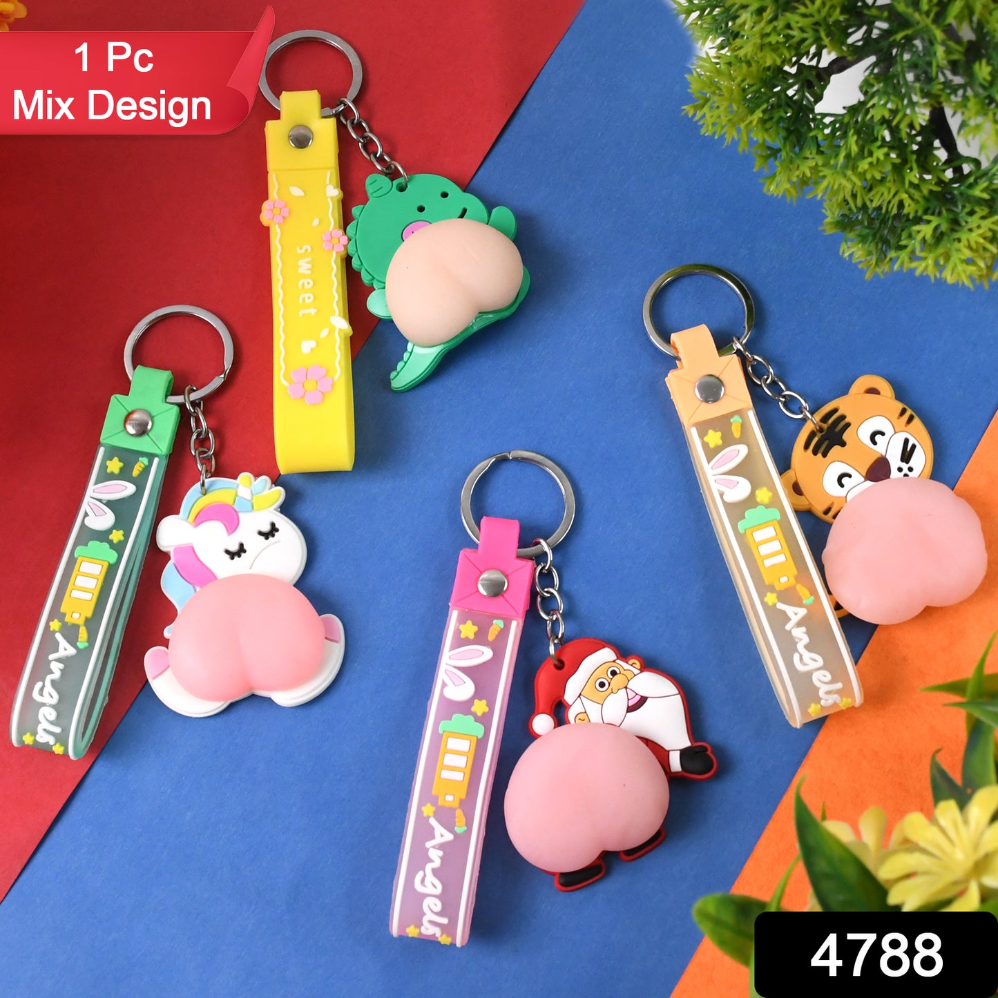 Wukusy silicone keychain with wrist strap and squeeze toy, featuring mixed colorful designs, for home improvement accessories.