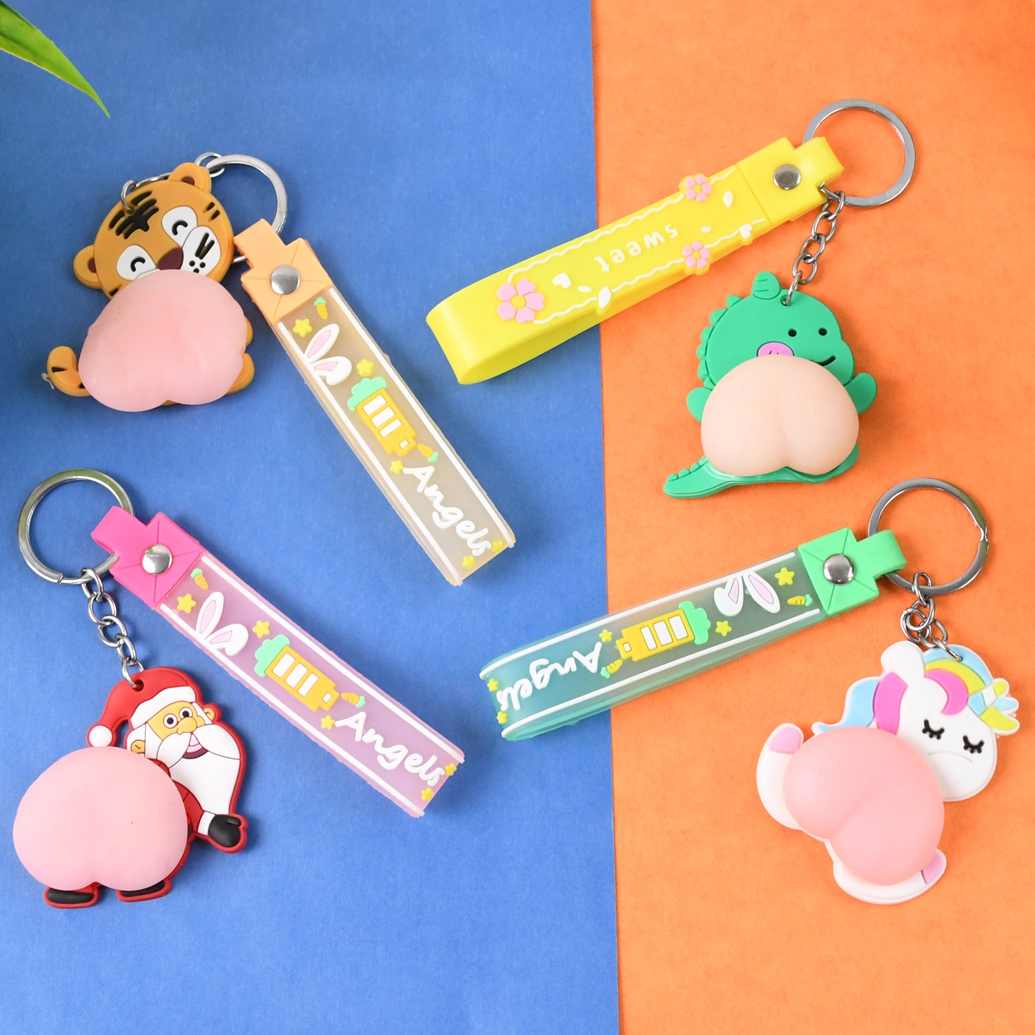 Wukusy silicone keychain with wrist strap squeeze toy, featuring a colorful mix design, perfect for home improvement accessories.