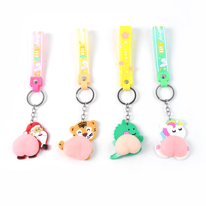 Wukusy silicone keychain with wrist strap and squeeze toy in mixed designs, perfect for home improvement or key organization.