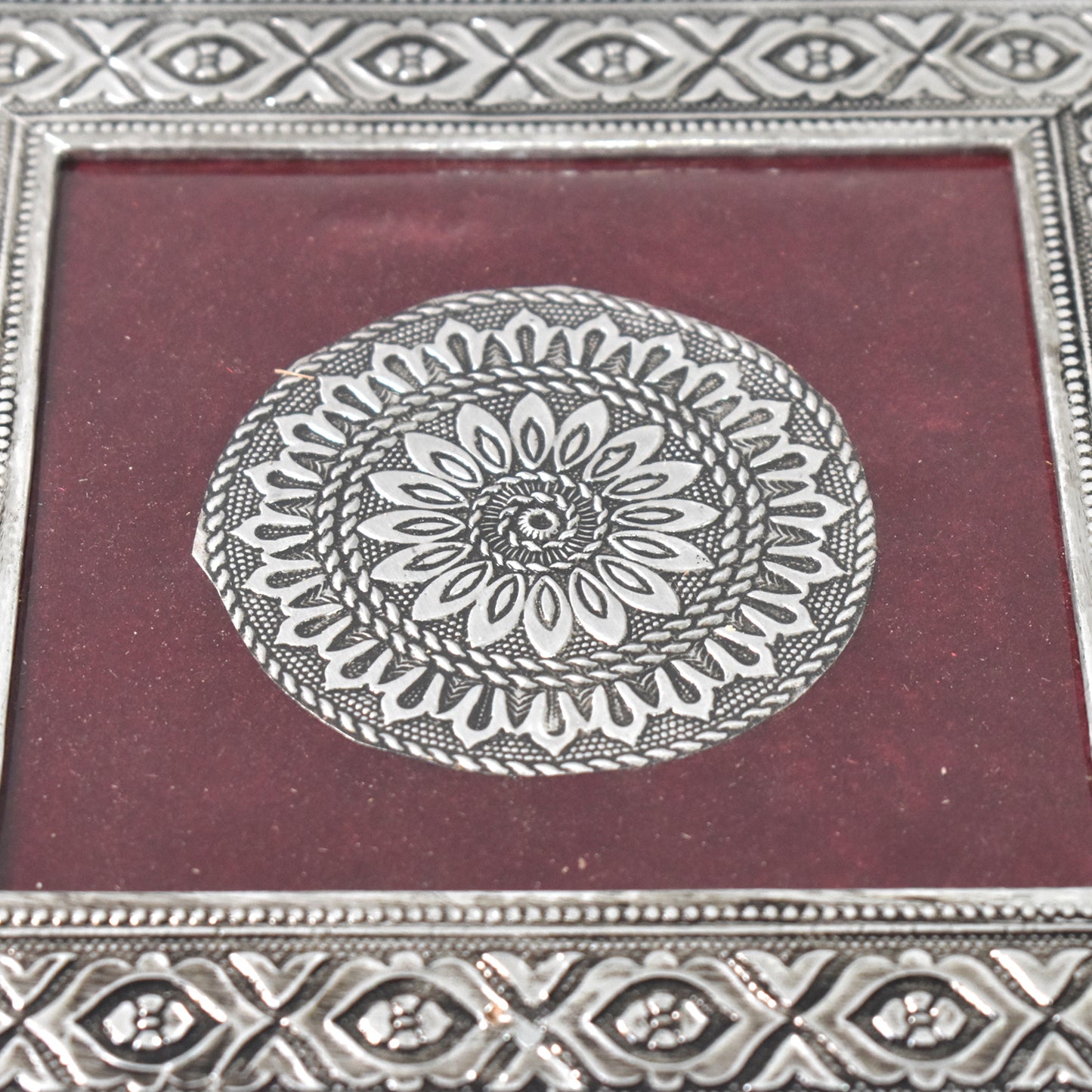 Silver square Pooja Chowki Patla Bajot from Wukusy, 2020 cm, for home improvement, shown as a sleek, polished square platform.