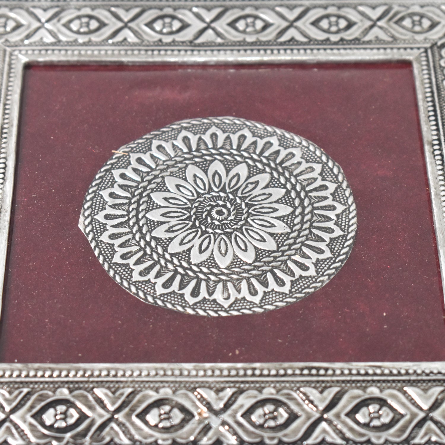 Silver square Pooja Chowki Patla Bajot from Wukusy, 2020 cm, for home improvement, shown as a sleek, polished square platform.