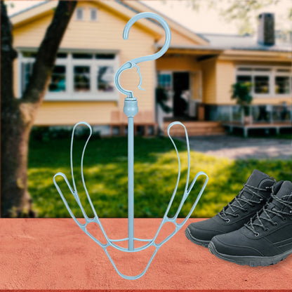 Wukusy small shoe drying hanger, rotatable shoe hanging rack for organizing shoes in home improvement space.