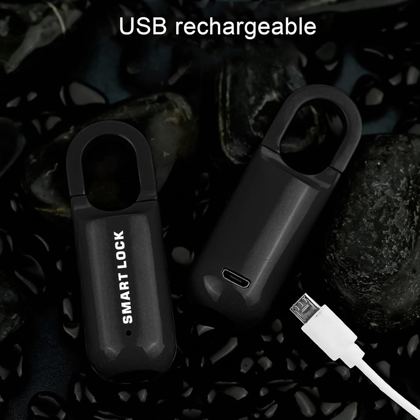 Wukusy small USB rechargeable smart fingerprint padlock for lockers, with digital fingerprint scanner and compact design.
