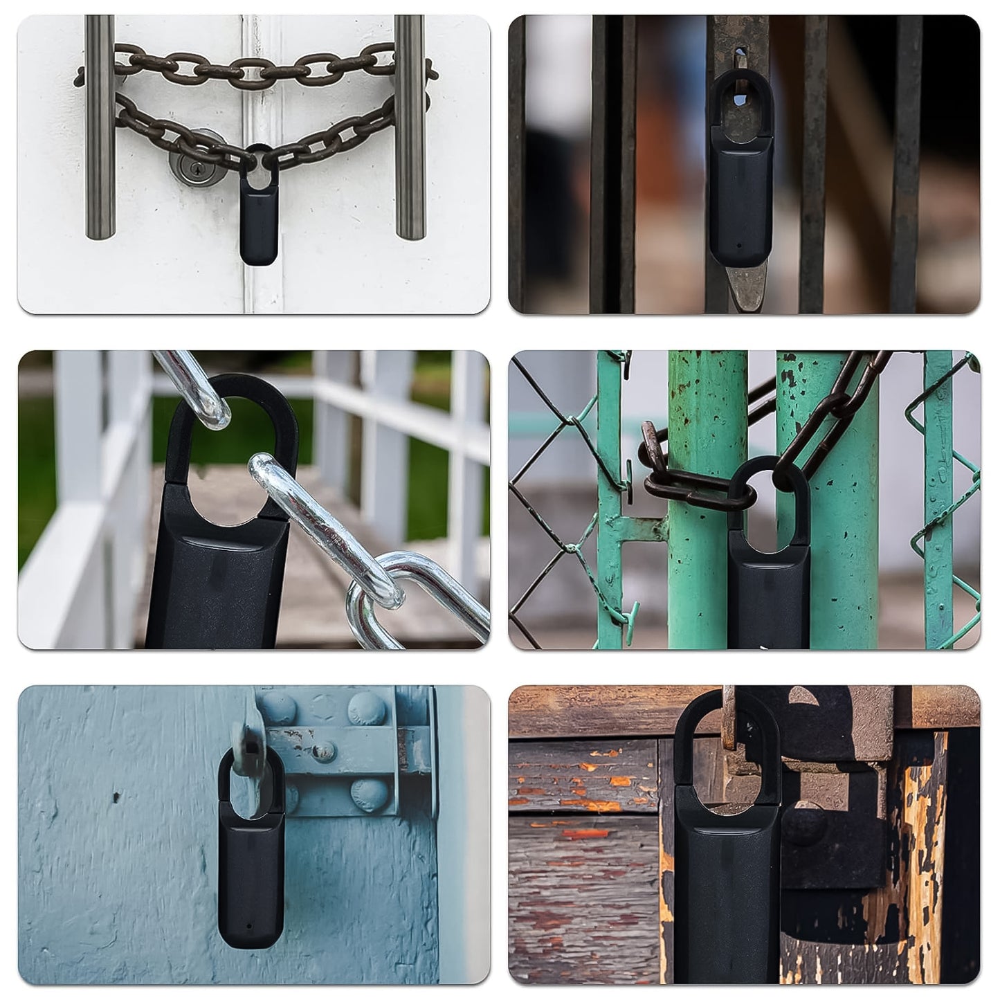 Wukusy small USB rechargeable smart fingerprint padlock for lockers, showing the lock with fingerprint scanner and keyhole.