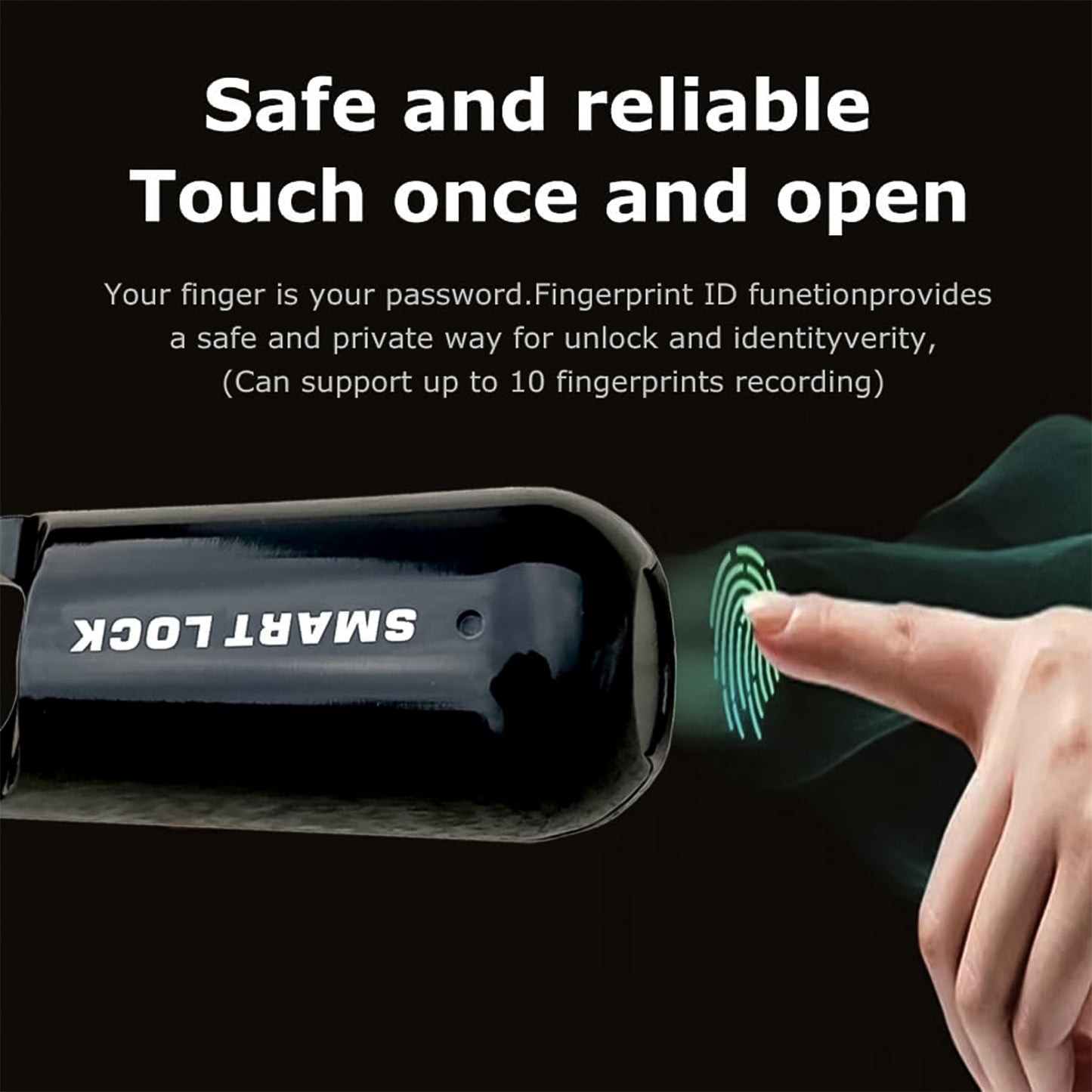 Wukusy small USB rechargeable smart fingerprint padlock for lockers, showcasing its compact design and fingerprint sensor.