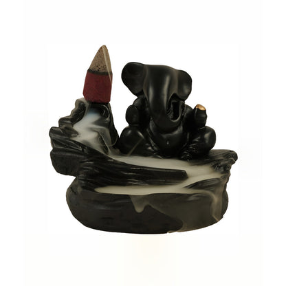 Wukusy Ganesha idol smoke fountain decoration with backflow incense cones and sticks, ideal for home improvement and spiritual decor.